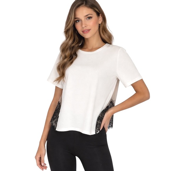 Zara Tops - ZARA White Lace Trim Tulle Sheer Back T Shirt Top Women's M Bohemian Chic 100-60